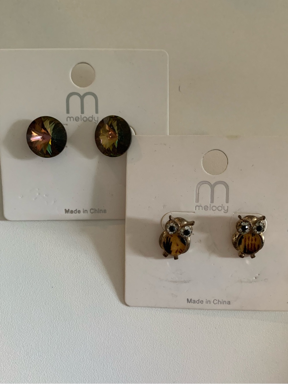 Brown Jewel and Owl Stud Earring Bundle